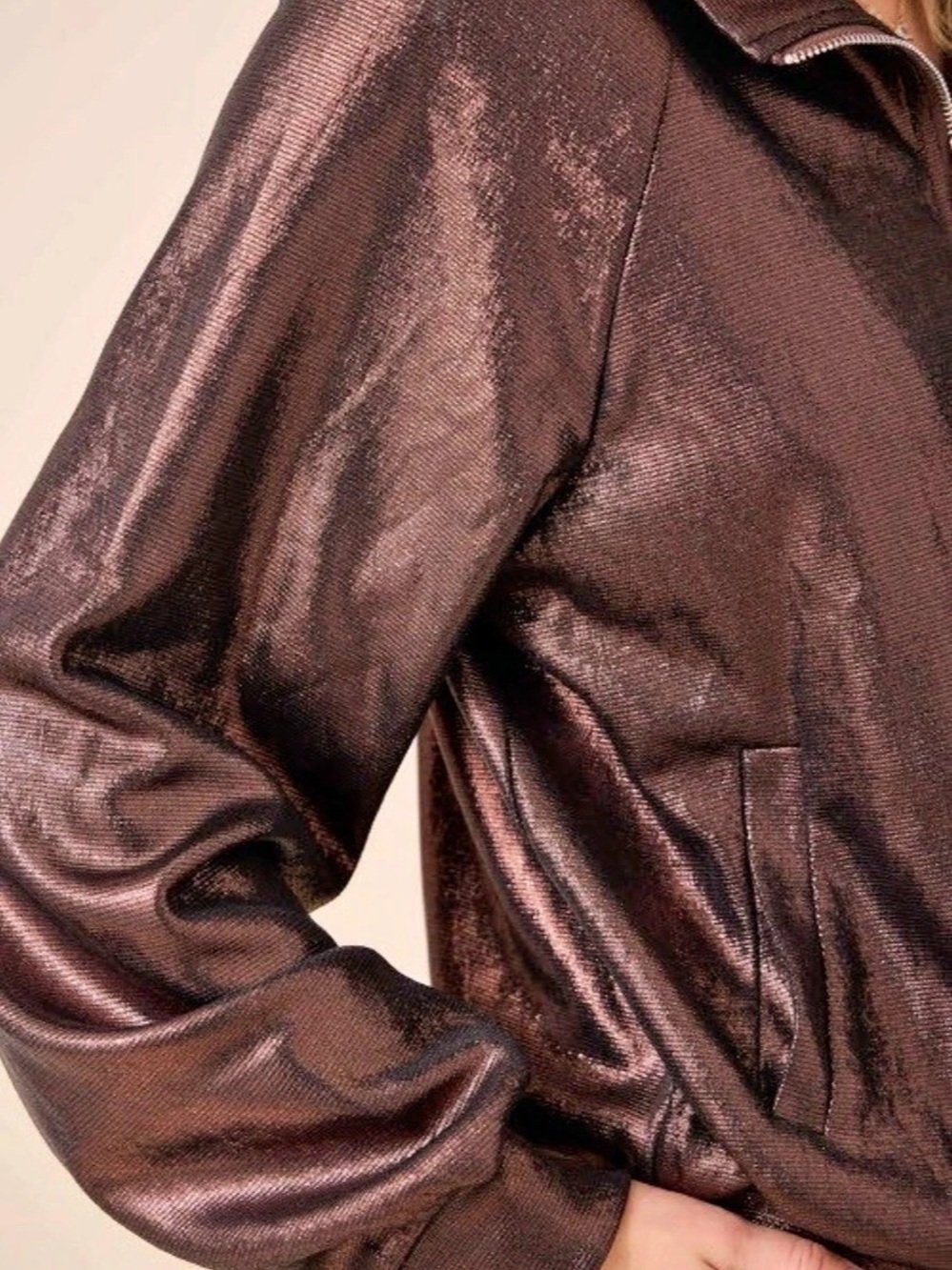 Metallic Bronze Brown Full-Zip Collared Jacket - Picture 6 of 8
